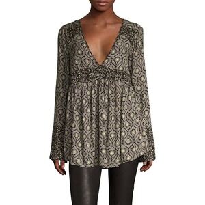 Free People Rolling Hills Babydoll Pheasant Top Small Bohemian